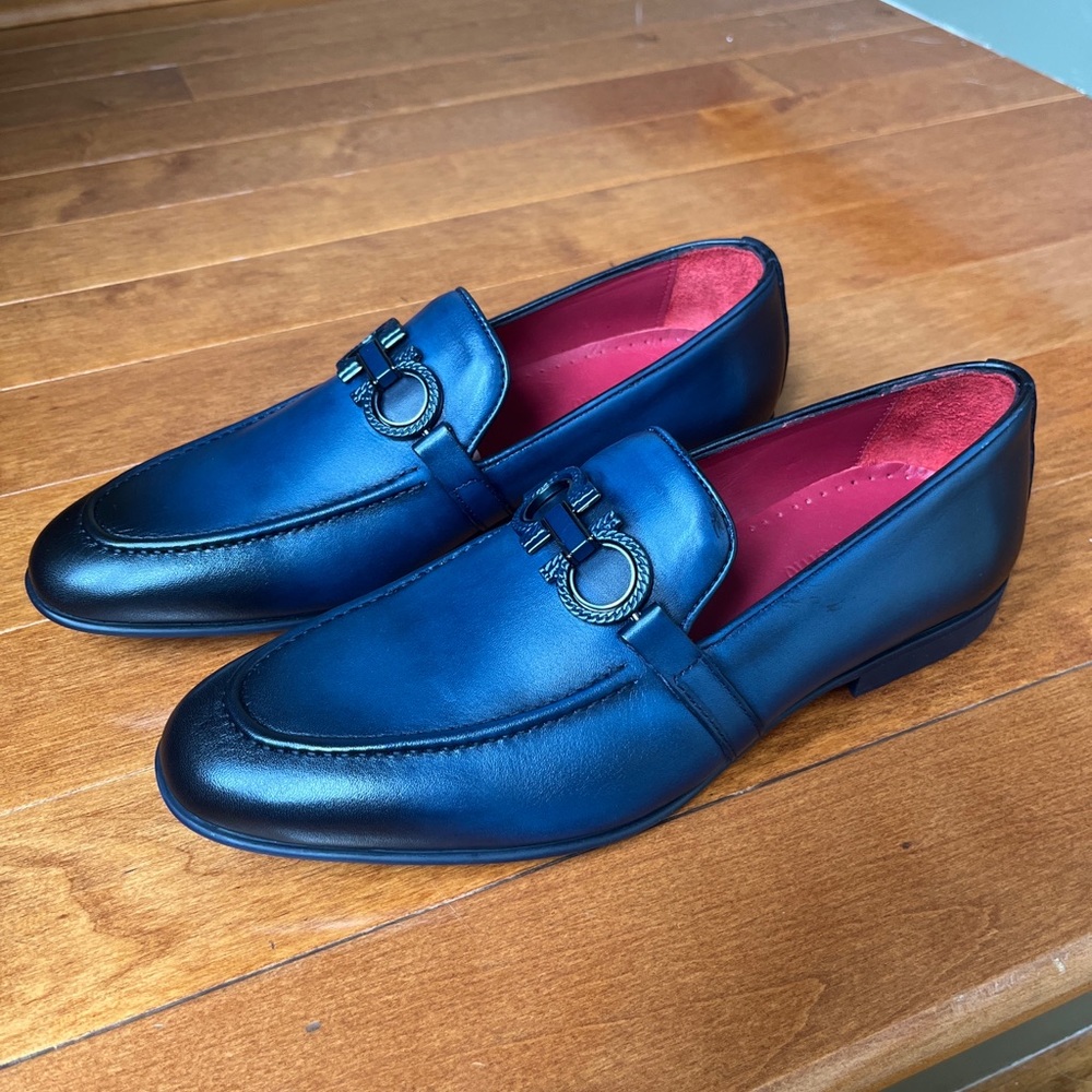 NWB Sigotto Uomo Men's Slip On Blue Leather Dress Shoes Style 3723 - Picture 10 of 11